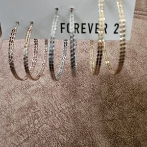 Forever 21 Textured Gold and Silver Hoop Earrings